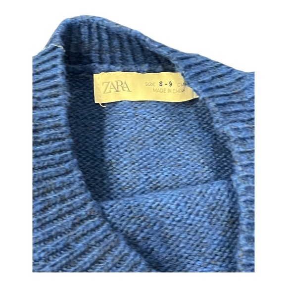 ZARA Girls Sweater Size 8-9 | Blue  Crew Neck Knit - Picture 3 of 7